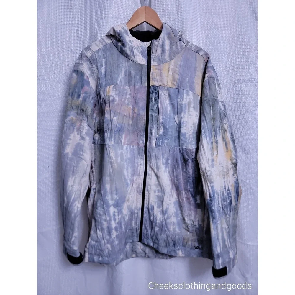 VRST Tie Dye Rain Jacket Mens XXL Gray Blue Nylon Shell Full Zip Hooded Coat